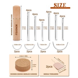 FOUSNOW 36 Pcs Heavy Duty Sewing Needles Kit, Curved Sewing Needles for Hand Sewing, Leather Sewing Needles with Wooden Sewing Needles Cushion, Needle Case for Leather Upholstery Repair Sewing