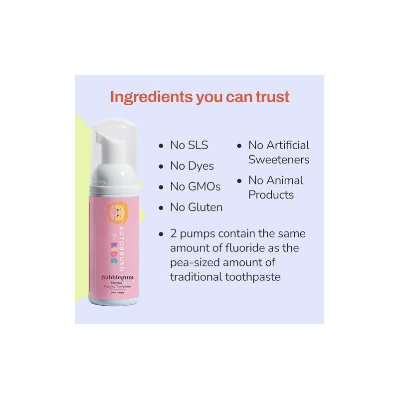 AutoBrush Foaming Kids Bubblegum Pasta dental – Sin fluoruro –