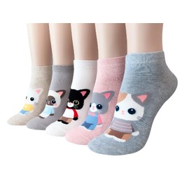 GotYourToes | Womens Teen Girls | Cute Cats Kittens Print | Ankle Socks | Great Gifts | 5 Pairs (Kitty Love)