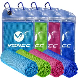 YQXCC 4 Pack Cooling Towel (120x30 cm) Ice Towel for Neck, Microfibre Cool Towel, Soft Breathable Chilly Towel for Yoga, Golf, Gym, Camping, Running, Workout & More Activities