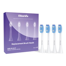 Eliteshine Sonic Electric Toothbrush Head Replacements - Premium Medium Bristles for Adults, Compatible with Eliteshine Electric Toothbrush, Set of 4, Blue and White, Food Grade Material