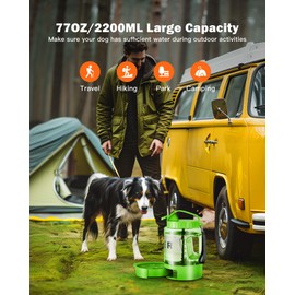 Dog Water Bottle Portable Bowls - 77oz Large Travel Water Bowl Dispenser for Dogs, Pet Camping Beach Essentials Traveling Car Park Accessories, Leak Proof Pet Drinking Dispenser On The Go, Green