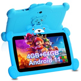 Discoball 7Inch Kid's Tablet Android 11 Tablet for Kids Ages 3-12, 4GB RAM+64GB ROM Children Wifi Tablets Parental Control Boys Pre-Installed APP Dual Camera Toddler Tablets with Proof Case
