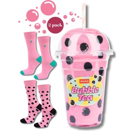 soxo Bubble Tea Socks Women's Gifts For Men Socks Gift For Women 2 Sizes 2 Pairs, Pink 2 Pairs