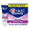 Crest 3D White Toothpaste, Advanced Luminous Mint, Teeth Whitening Toothpaste,