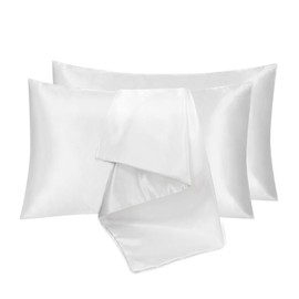 LINENOVA Satin Silk Pillowcases for Hair and Skin, Pillow Cases Queen Size Set of 2 Pack, Super Soft Pillow Cover Wrinkle Resistant with Envelope Closure-51x76cm-Pure White