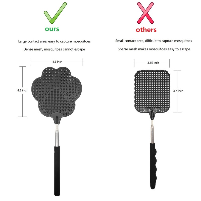 3Pcs Extendable Fly Swatter Manual, Telescopic Fly Swatters Heavy Duty