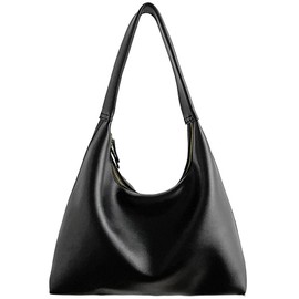 JueiXeoy Leather Hobo Bags for Women Small Shoulder Purse Slouchy Tote Handbag Classic Vegan Leather Crescent Bag with Zipper Black