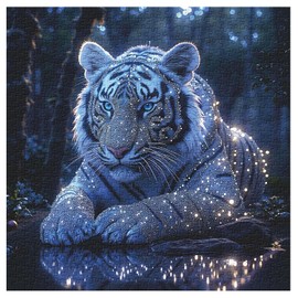 White Tiger Puzzles for Adults 1000 Pieces, Glowing Blue Forest Scene Jigsaw Puzzles, Fantasy Wildlife Animal Puzzle