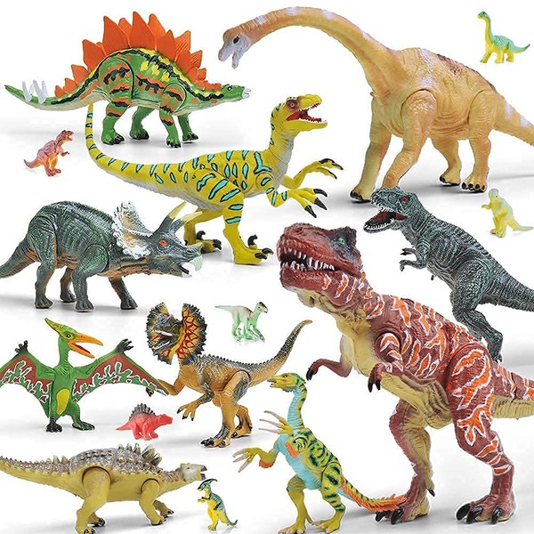 GizmoVine 20 Pcs Dinosaures Jouets, Jeu de Figurines de Dinosaures, Ensemble de Jouets Dinosaures avec mâchoires Mobiles incluant T-Rex, Triceratops, Velociraptor pour garçons