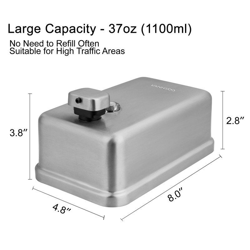 VANNSOO Wall Mounted Soap Dispenser Bathroom, 1100ml 37oz Commercial Stainless