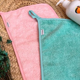 MIMUSELINA Baby Face Cloth Towels for Babies and Toddlers, Hands and Baby Face, Muslin Washcloth Baby, Pack of 2, Dimensions 35 x 23 cm, 450 g (Mint/Rose)