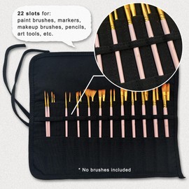 Life-Mate Roll Up Paint Brush Holder with 22 Slots 2 Ties in Canvas for Colored Pencils Watercolor Brush Pens Watercolor Paint in Black