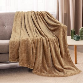 TOONOW Fleece Blanket Super Soft Cozy Throw Blanket 50" x 60", Lightweight Fuzzy Comfy Textured Flannel Blanket Warm Plush Throw Blankets for Couch, Sofa, Bed, Camel