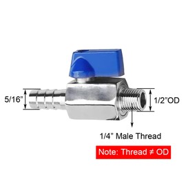 BesNPT Stainless Steel Shut Off Valve 1/4" NPT Male x 5/16" Hose Barb Ball Valve for Water Fuel Air (Pack of 2)
