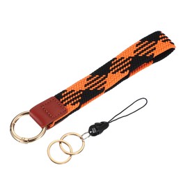 PATIKIL 6.8" Keychain Wristlet, Key Chain Wristlet Bracelet Braided Lanyard Car Key Wrist Strap Keychain Key Holder with Double Rings for Car Keys Wallet ID Card Phone, Black Orange