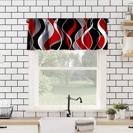 SHElifestyle Red Black Gray Modern Geometric Kitchen Valance Curtain, Abstract Striped Minimalist Retro Geometry Window Treatment Valances for Kitchen Living Room Café Décor 54'x18', 1 Panel