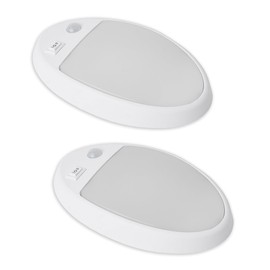 Facon 2Pack 12V DC RV Interior Light with PIR Motion Sensor & 3-Way Switch - Small Oval Pancake Ceiling Dome Light, 6000K Daylight White, ETL Listed for RV, Motorhome, Camper, Boat
