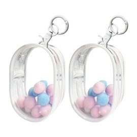 YUYAKESHI Itaha Case Doll Holder, Clear with Key Holder, Sewn Pouch, Outing, Double-Sided Transparent, Dustproof, Pushing Activity, Zipper, Mini Pom Pom Ball Included, 2 Pieces (White, Capsule Shape)