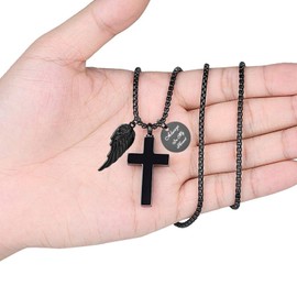 RJCMJDEU Cross Urn Ashes Necklace for Women Men Human Pet Cremation Jewelry Ash Loved One Memorial Angel Wing Pendant - Always in My Heart, Black