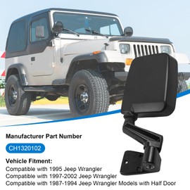 JDMSPEED Driver Side View Mirrors with Black Cover Compatible with 1987-2002 Jeep Wrangler Manual Folding No Heated Replace# CH1320102 CH1321102