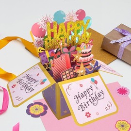 FEIYU BUY Birthday Card - Delightful Birthday Card for Girls and Boys - Ideal for Dad, Granddaughters, and Nieces - Celebration with Balloons - Includes Message Note & Envelope