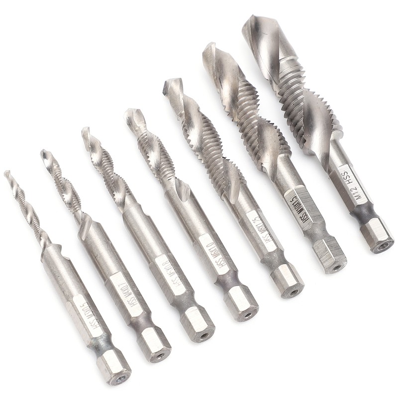 7Pcs Tap Set 1/4 Hex Shank Metric Drilling and Tapping