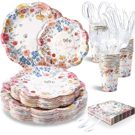 Havawish 350 Pcs Spring Easter Floral Party Supplies Hello Spring Disposable wildflower Plates and Napkins Tableware Sets Serves 50 Guests for Baby Shower Birthday Wedding Party Decorations