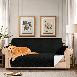Louis Donné 114in Black Reversible Washable Cotton Sofa Slipcover Protector with Elastic Straps for 3 Seater Old Sofa Replacement Easy wash Cleaned