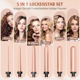 Lockenstab Große und Kleine Locken Set mit einstellbarer Temperatur - 6 in 1 Mit Verschiedenen Aufsätzen Antistatische Keramik Turmalin Beschichtung Welleneisen für Beach Waves