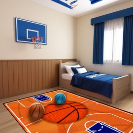 Basketball Court Rug 5'x7', Sports Rugs for Boys Bedroom, Basketball Carpet Decor