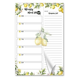 Three Oaks Lemons 6''x9'' Weekly Meal Planner Magnetic Notepad for Fridge with 50 Tear-Off 80g Sheets Shopping Grocery List,Hanging Food Menu Planning Organizer (Lemons Planner)
