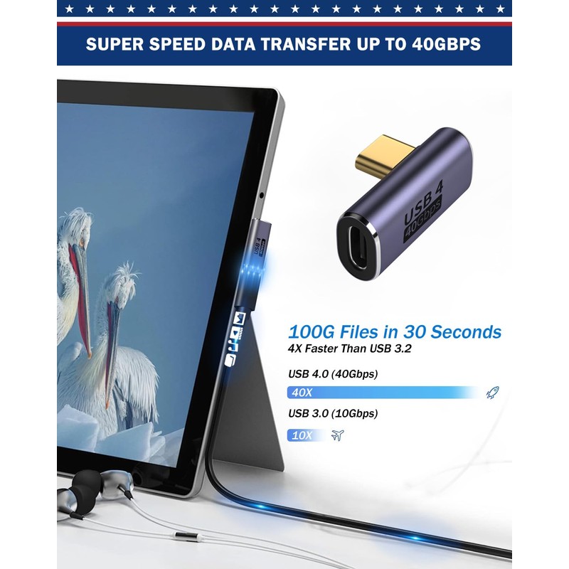 ShineeKee 90 Degree Right Angle USB C Adapter 40Gbps Data
