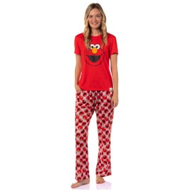 INTIMO Sesame Street Women's Big Face Tossed Print Character Sleep Pajama Set (Elmo, X-Large)