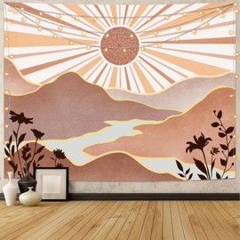 Lunerfex Boho Sun Tapestry Sunset Wall Tapestry, Mountain Tapestries for Bedroom 80s Tapestries Wall Hanging for Bedroom Living Room Wall Decor Boho-1 44"x60"