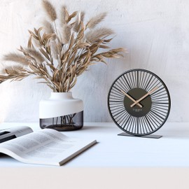 Cander Berlin BLORA Table Clock Silent 18 cm Metal Wooden Hands without Ticking Noises Modern Black Living Room Kitchen Vintage