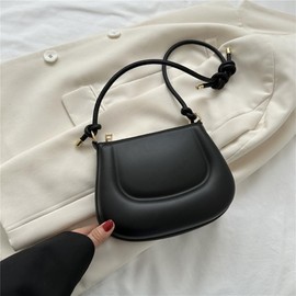 Small PU Leather Shoulder Bag for Women Black Purse Minimalism Shoulder Bag Tote Bag Women's Handbags Crossbody Bag Underarm PU Leather Mini Chic Bag with Adjustable Strap for Party Casual Use