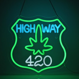 JULHOVR Highway 420 Neon Sign, Neon Lights Hanging Wall Art Decoration for Restaurant Store Shop Cafe Bar Pub Market Men Cave Party Home Decor, USB Powered Ultra Bright Dimmable,12.6 * 12.6inch