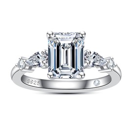 AnuClub Emerald Cut Moissanite Engagement Rings 3.668cttw(3CT Center Stone) D Color VVS1 925 Sterling Silver Pear Cut Side Stone Wedding Promise Anniversary Ring for Women With Certificate Size 5