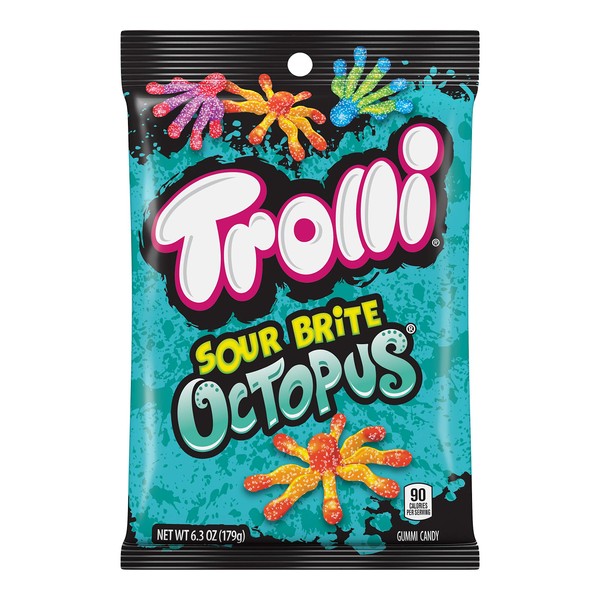 Trolli Sour Brite Octopus, 6.3 Ounce Peg Bag (Pack of 8) Sour Gummy Candy