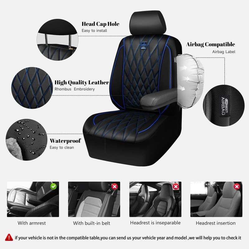 CAR PASS Piping Luxury PU Leather Two Front Car Seat