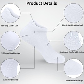 KOOOGEAR 3 Pairs Pilates Yoga Grip Socks Women Non Slip Grip Yoga Socks for Dance Yoga Barre Fitness Ballet Hospital (UK, Numeric, 4, 7, Regular, Regular, 3 Pairs White)