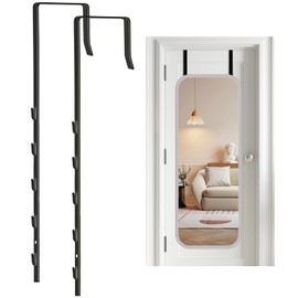 Dexspoeny Over-The-Door Mirror Hanger, Adjustable 13.6 in Door Mirrors Hanger with Protective Lining, Prevent Scratches, 2 Pcs Door Brackets Perfect Height and Fit (Mirror Not Included) - Black