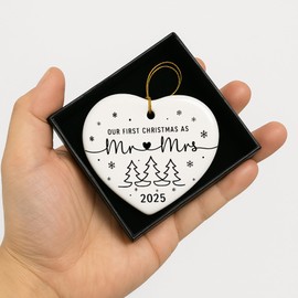 Heart Our First Christmas As Mr Mrs Ornament 2025, Wedding Gift for Couples，First Christmas Married Ornament 2025, Mr and Mrs Christmas Ornament, Wedding Gift, Couples Marriage Keepsake, Newlywed Gift