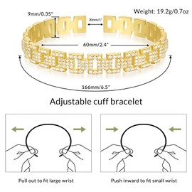 KELORIS PATH Gold Cuff Bracelets for Women, 14k Gold Plated Open Twisted Adjustable CZ Cuff Bangles Dainty Jewelry Gifts(cz)