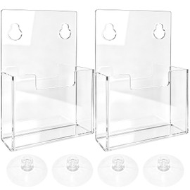 2 Pcs Clear Acrylic Brochure Holder with Suction Cups,Wall Mount Window Flyer Display Rack,Pamphlet Organizer for Trifold Booklet,Menu,Sticker,Ideal for Marketing,Office,Retail Store