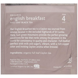 Steep Café Organic English Breakfast Black Tea, 50 Bags per Box, Single Source, Premium Whole Leaf Teas in a Sachet Pyramid Bag, Individually Wrapped in a Foil Pouch, Hot or Iced, by Bigelow Tea