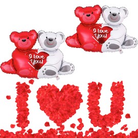 KatchON, Big Teddy Bear Balloons Set - Rose Petals, Pack of 2000 | Rose Petals For Romantic Night For Her Set | I Love You Balloons, Valentines Day Decor | Heart Balloons, Valentines Decorations