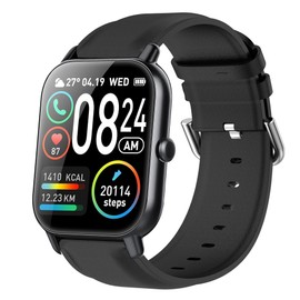 for Poounur P66E Smart Watch 1.85 inch Bands, Soft Classic Genuine Leather Replacement Strap Watchband Compatible with Poounur, Nerunsa, Dotn, Ddidbi P66E/P66E 1.85"/Sudugo P66E Watch, 1.85" (Black)