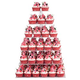 Cupcake Stand, 6 Tier Large Cupcake Tower Tree, Square Cupcake Holder, Pastry Display Stand for Party, Wedding, Birthday, Baby Shower